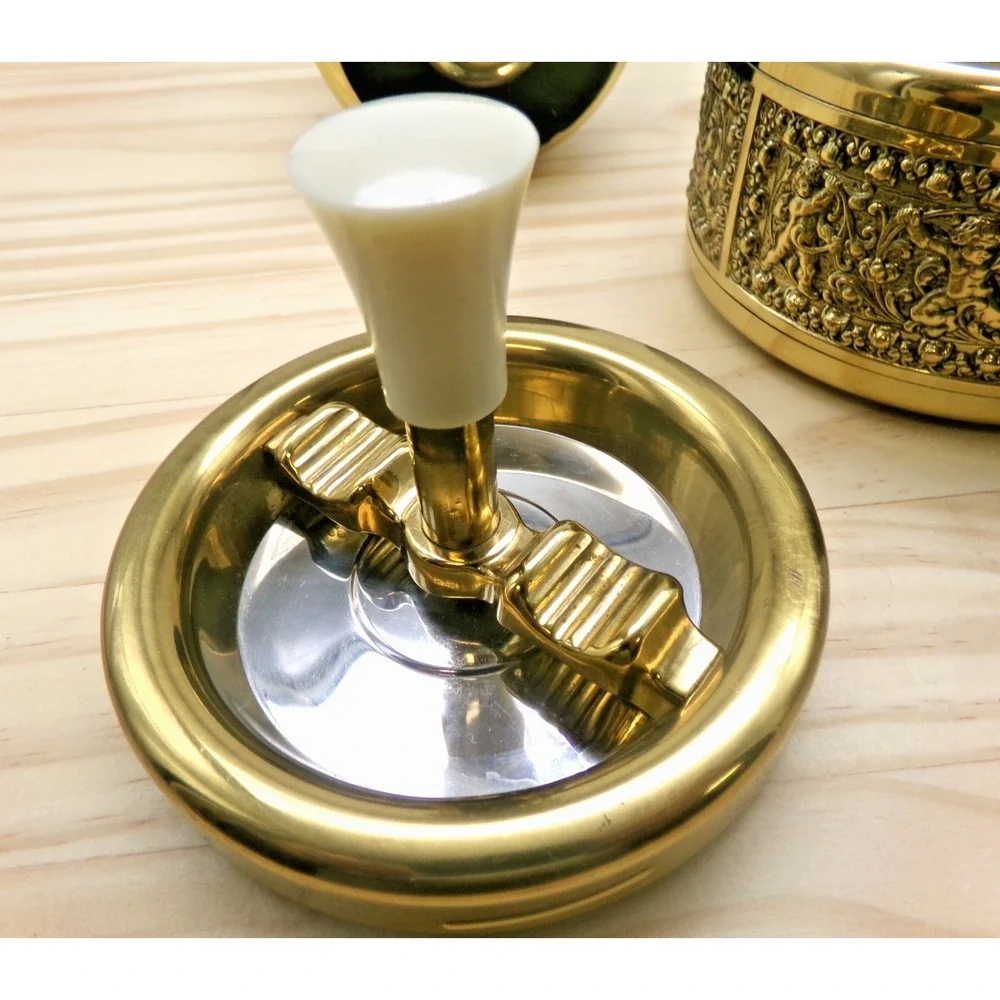 Erhard & Sohne Germany Brass Smokers Set Ashtray Lighter Cigarette Dispenser Vtg
